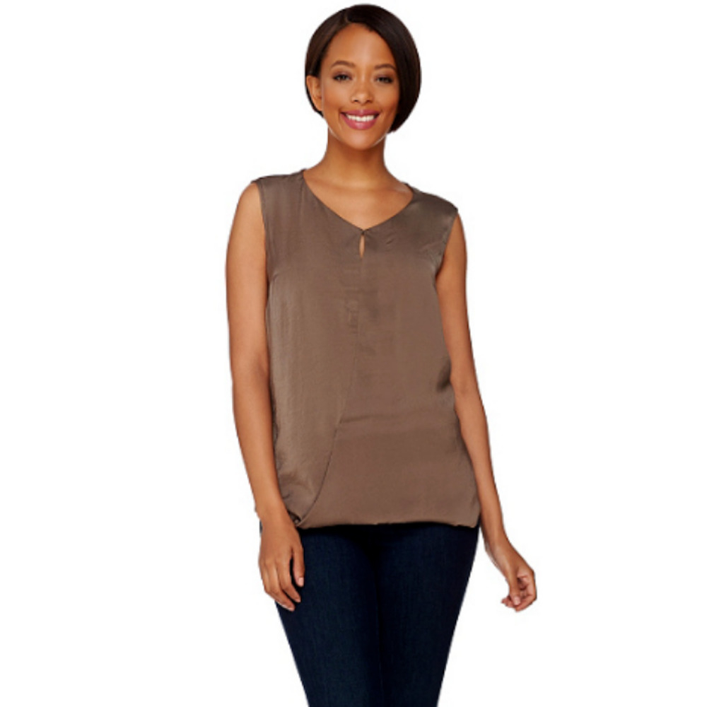 H by Halston XX-Small Sleeveless Top w/ Front Keyhole Detail Wrap Tank Green XXS